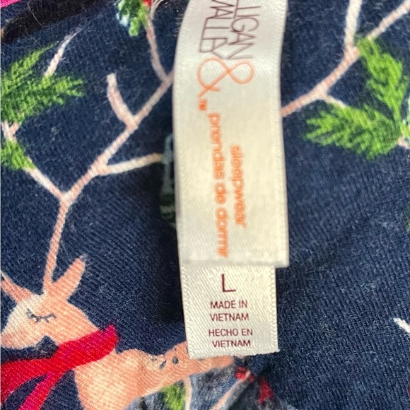 Gilligan & O'Malley 100% Cotton Pajama Set Navy & Pink Deer Print Women's Size L - Picture 8 of 9